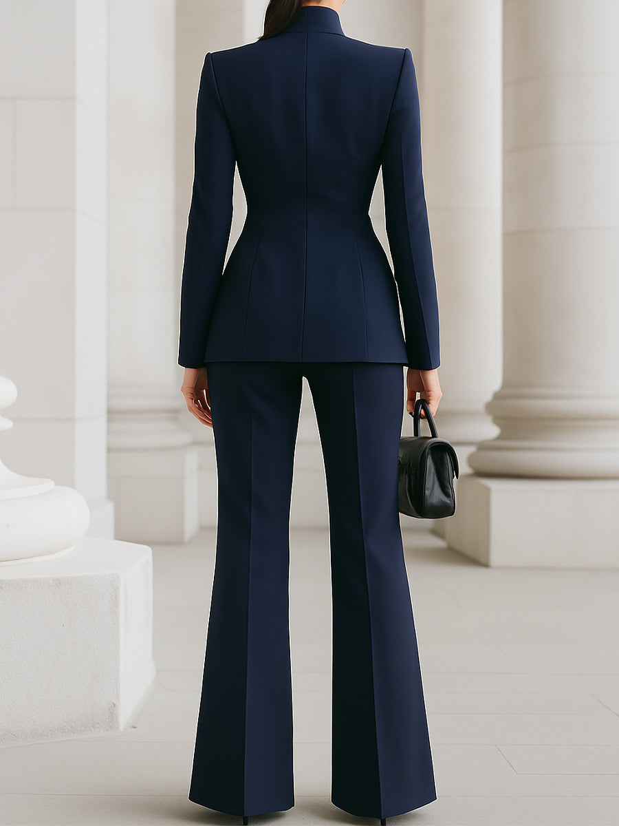 Women's Tailored Blazer and Wide-Leg Pants Set black
