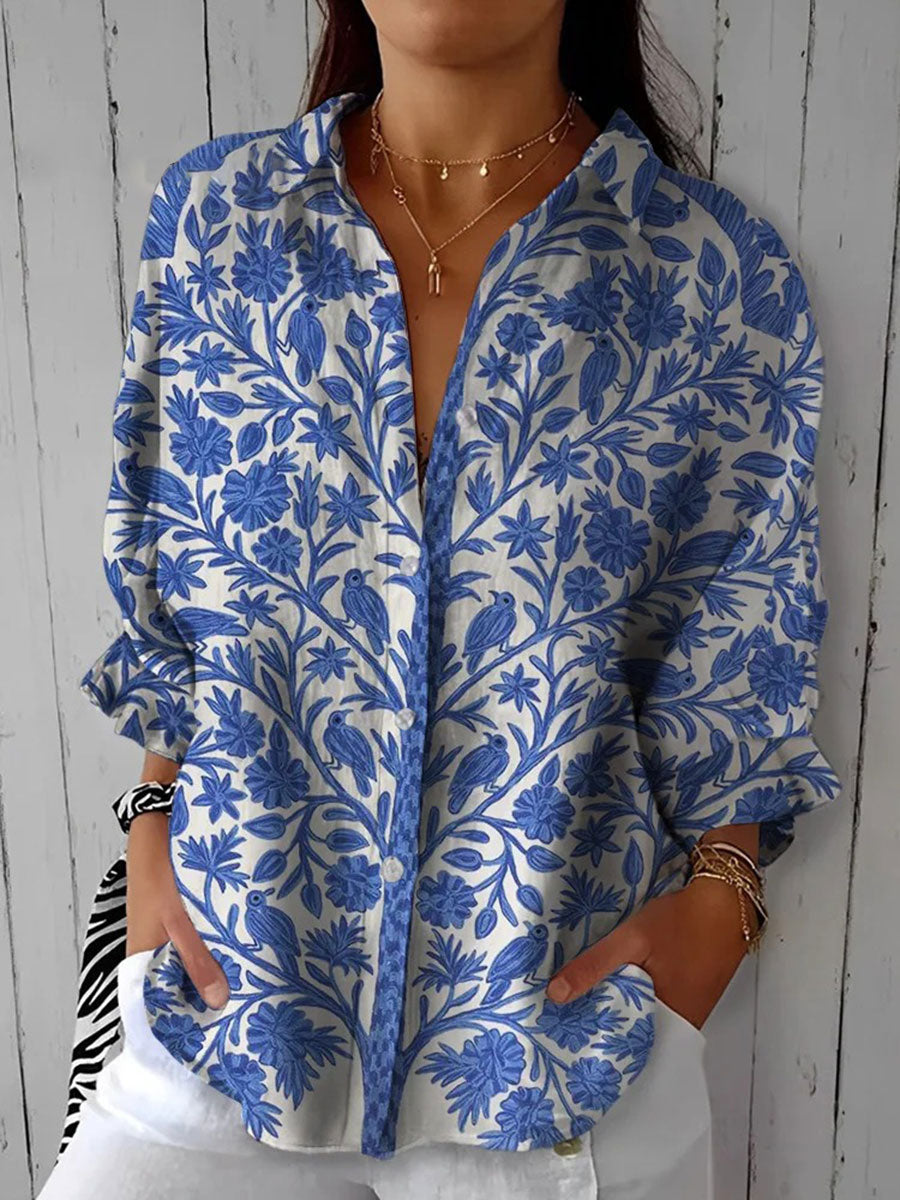 Women's floral collared button-down shirt