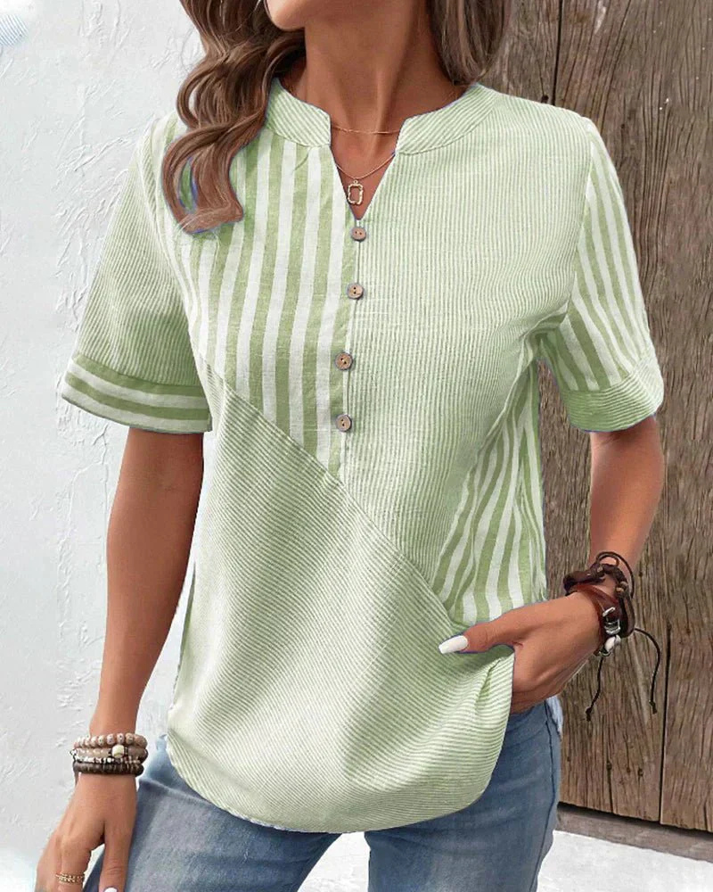 Women's striped colorblock blouse in light green - detail
