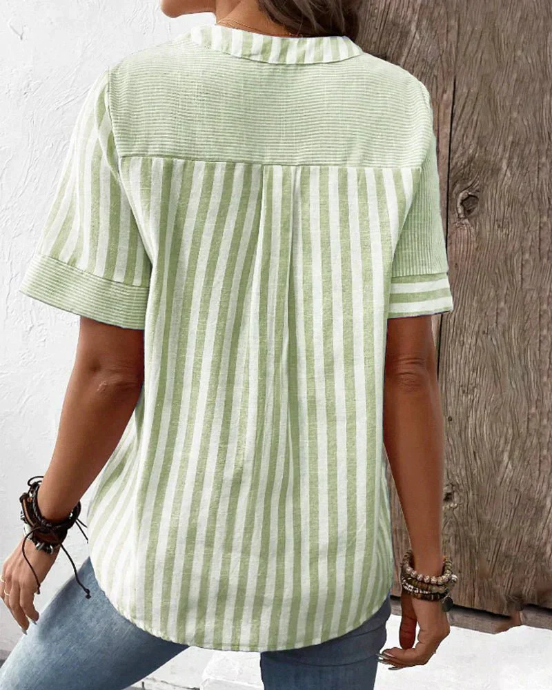 Women's striped colorblock blouse in light blue