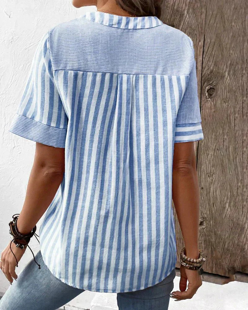 Women's striped colorblock blouse in light blue - back