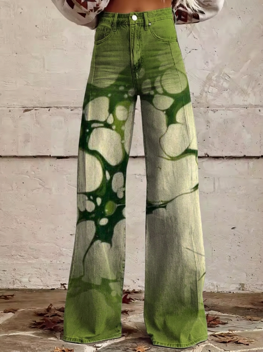 Abstract Art Print Wide-Leg Jeans