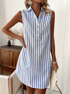 Women's striped collared blouse in blue - detail