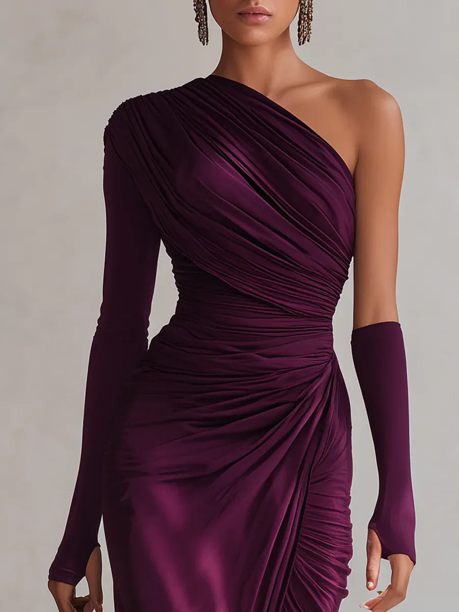 Women's ruched one-shoulder maxi dress - detail