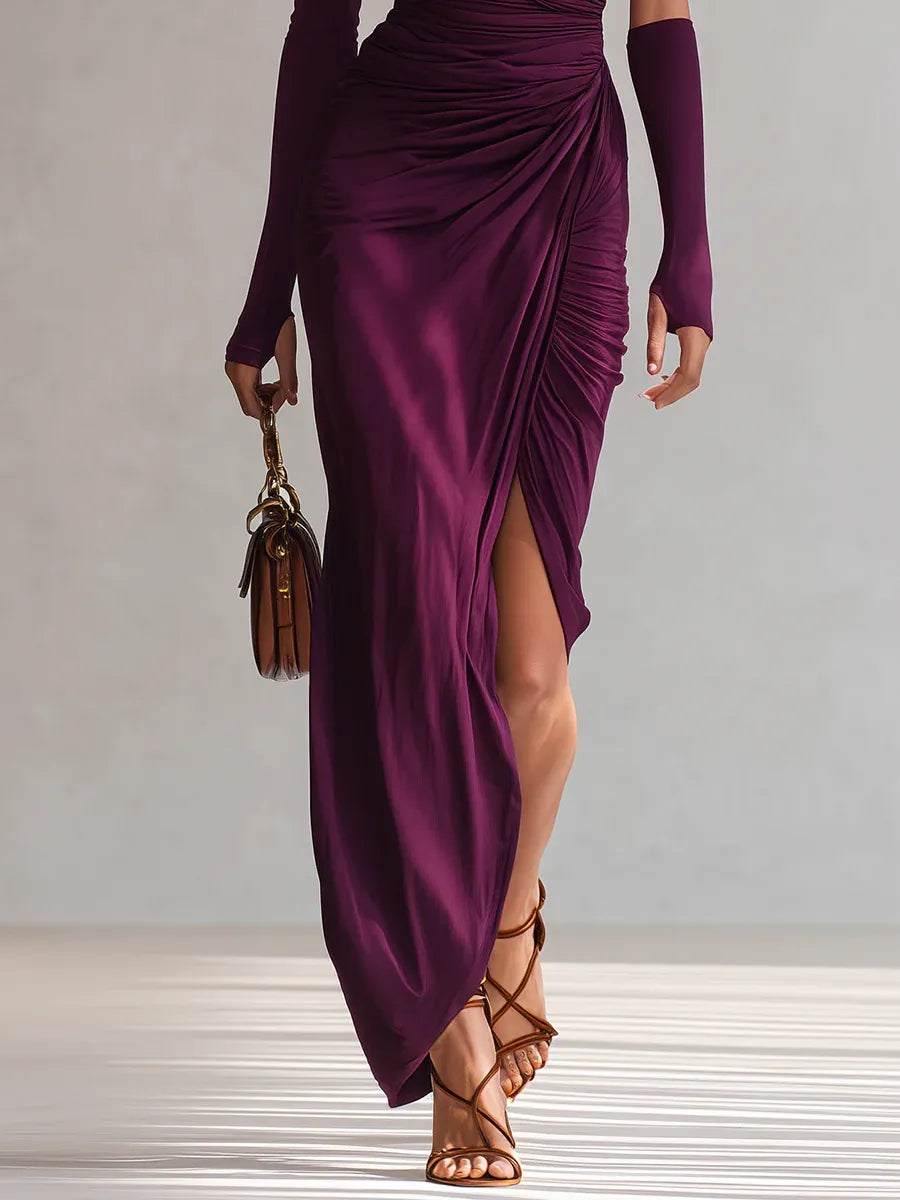 Women's ruched one-shoulder maxi dress - full view