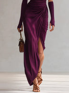 Women's ruched one-shoulder maxi dress - full view