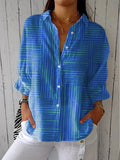 Women's striped loose fit button blouse in blue