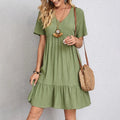 Women's v-neck ruffle hem mini dress in green