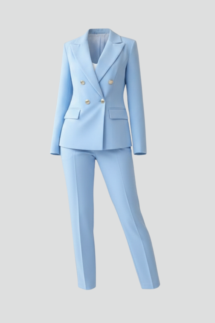 Women's Double-Breasted Blazer Suit Set front view