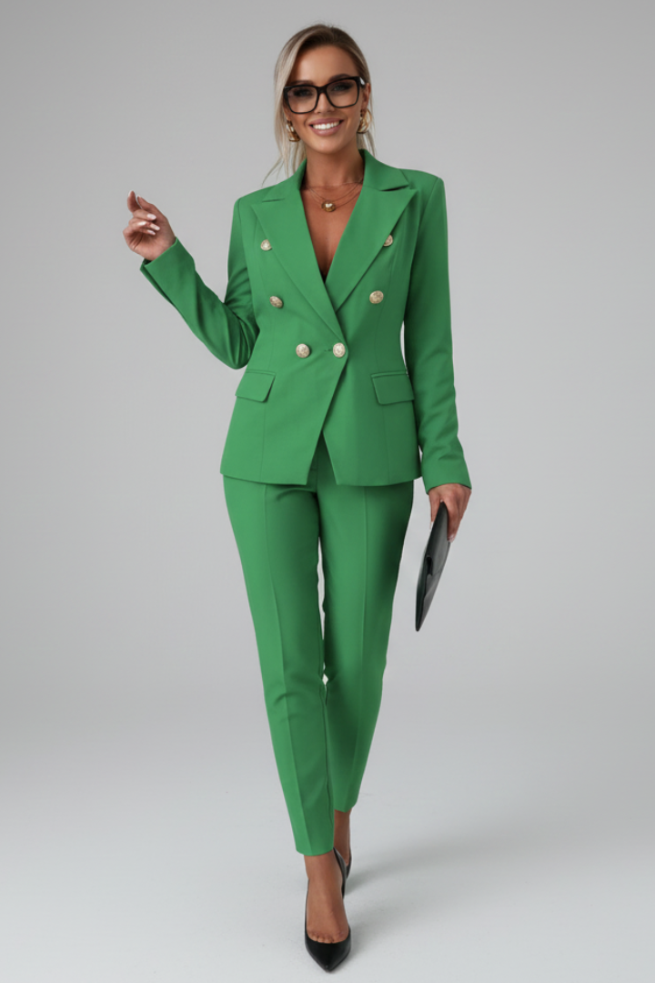 Women's Double-Breasted Blazer Suit Set gray