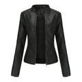 Women's Leather Biker Jacket Stand Collar