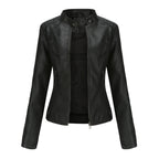 Women's Leather Biker Jacket Stand Collar