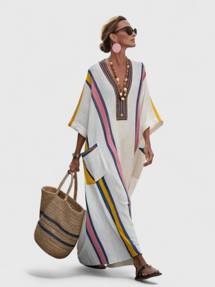 Women's striped kaftan maxi dress in riviera stripe