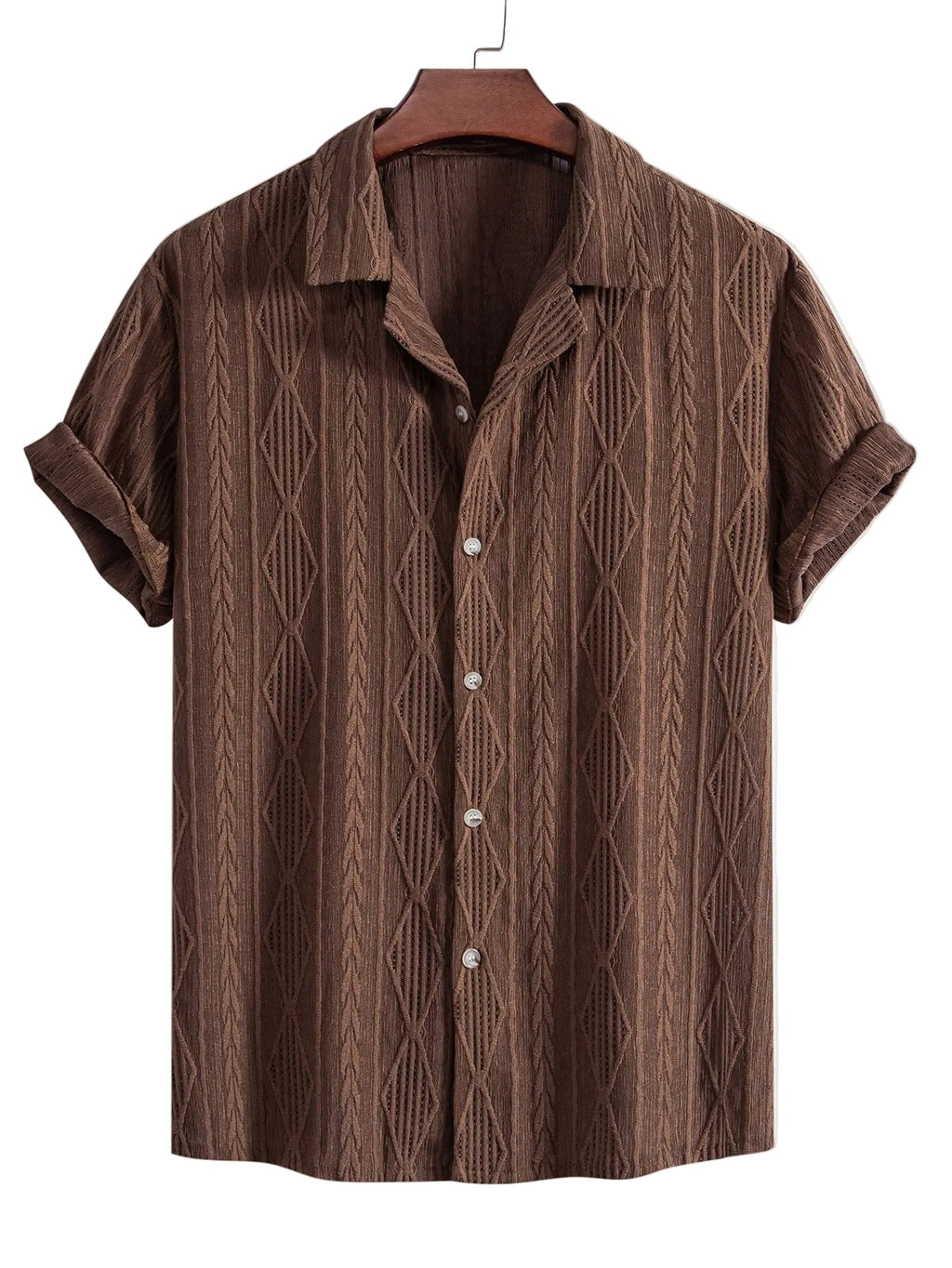 Men's Textured Camp Collar Short Sleeve Shirt - Brown