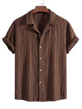 Men's Textured Camp Collar Short Sleeve Shirt - Brown