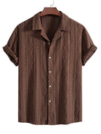 Men's Textured Camp Collar Short Sleeve Shirt - Brown