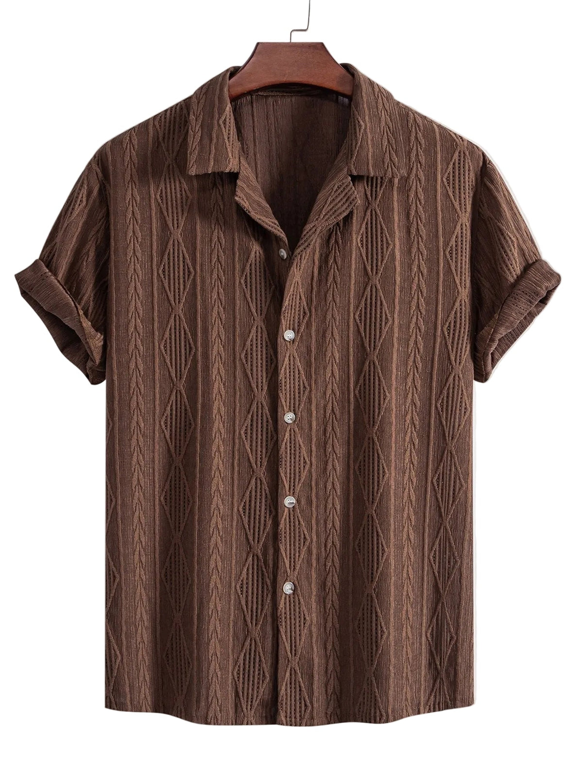 Men's Textured Camp Collar Short Sleeve Shirt - Brown