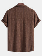 Men's Textured Camp Collar Short Sleeve Shirt - Beige