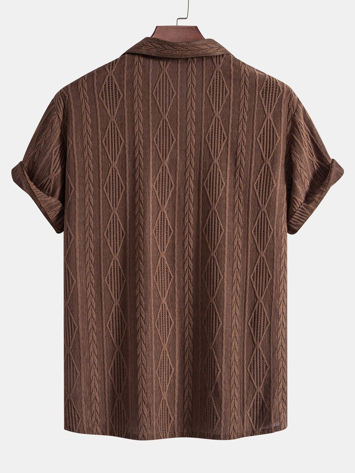 Men's Textured Camp Collar Short Sleeve Shirt - Beige