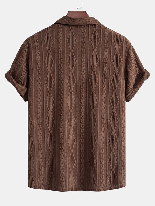 Men's Textured Camp Collar Short Sleeve Shirt - Beige