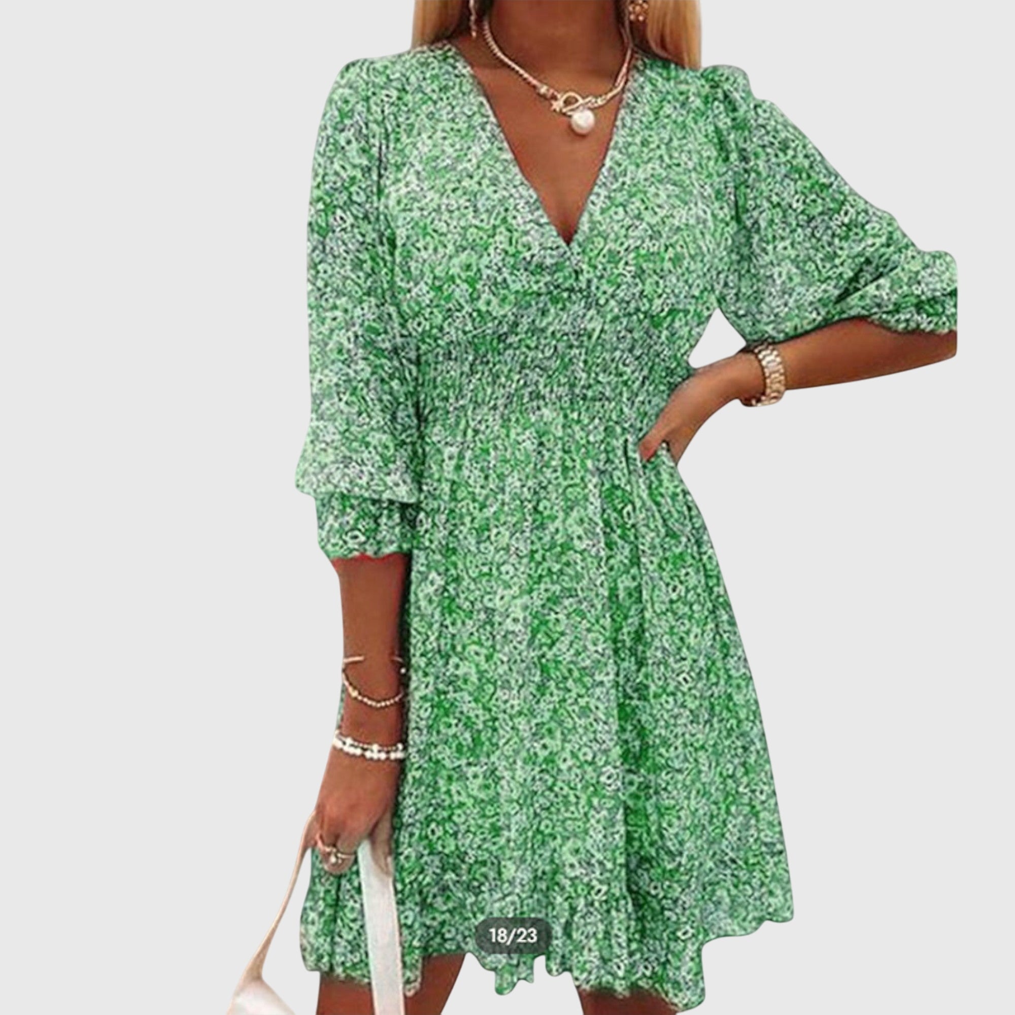 Women's floral v-neck mini dress in pink - back