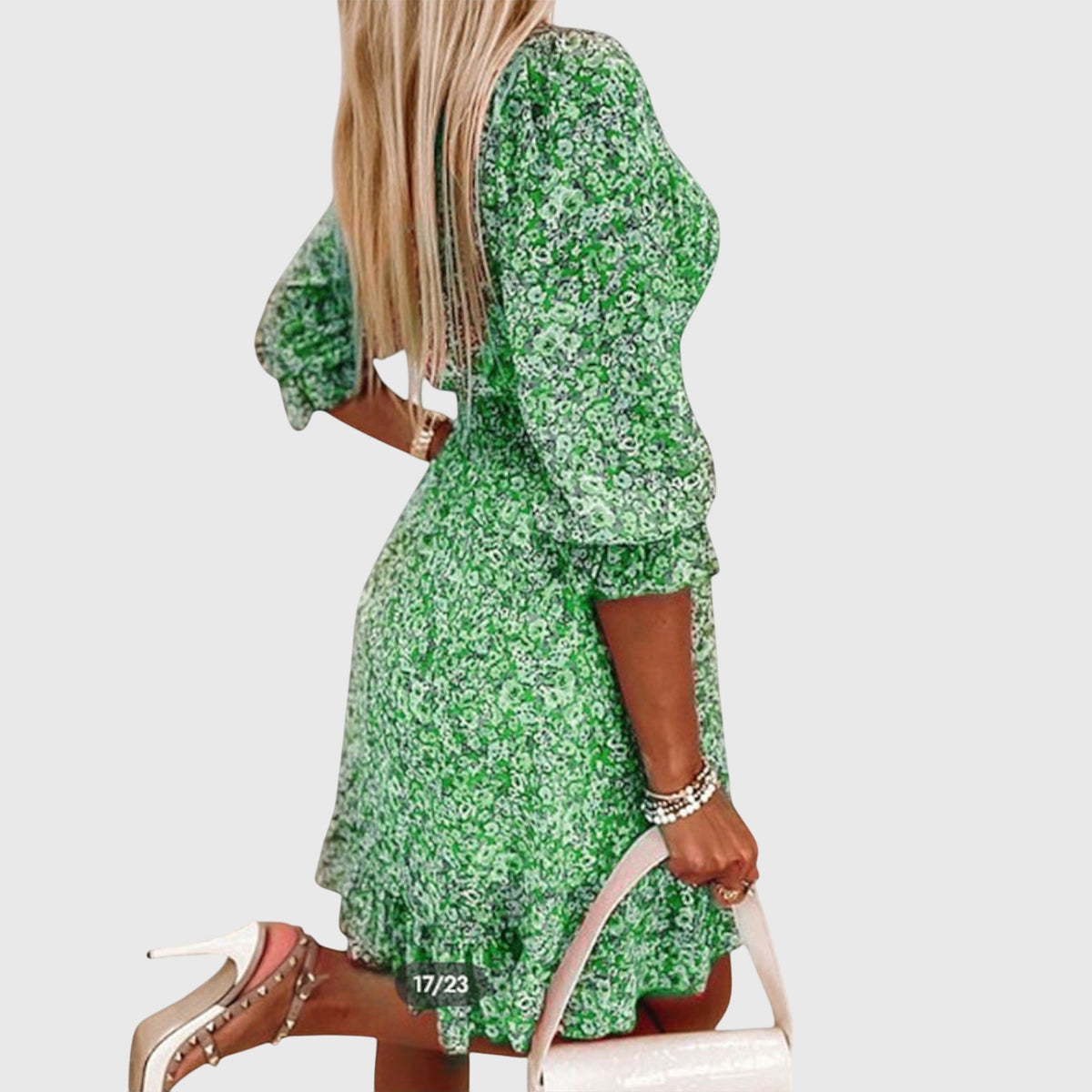 Women's floral v-neck mini dress in green