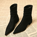 Women's Pointed Toe Ankle Block Heel Boots with Side Zip