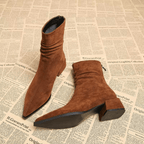 Women's Pointed Toe Ankle Block Heel Boots with Side Zip