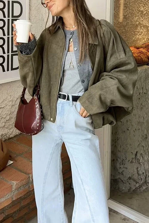 Women's Suede Bomber Jacket