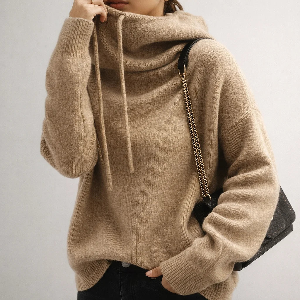 Women's Cowl Neck Hoodie Mocha