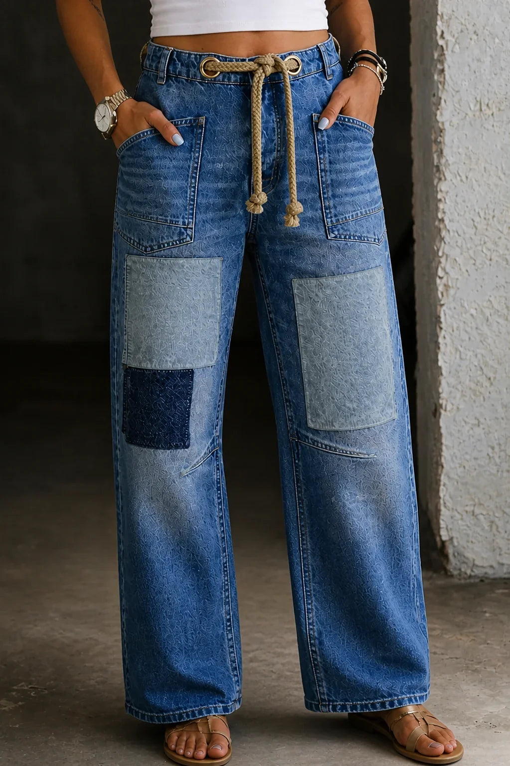 Women's Patchwork Jeans Blue