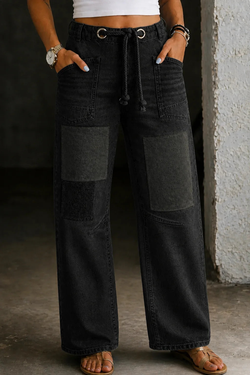 Women's Patchwork Jeans Black