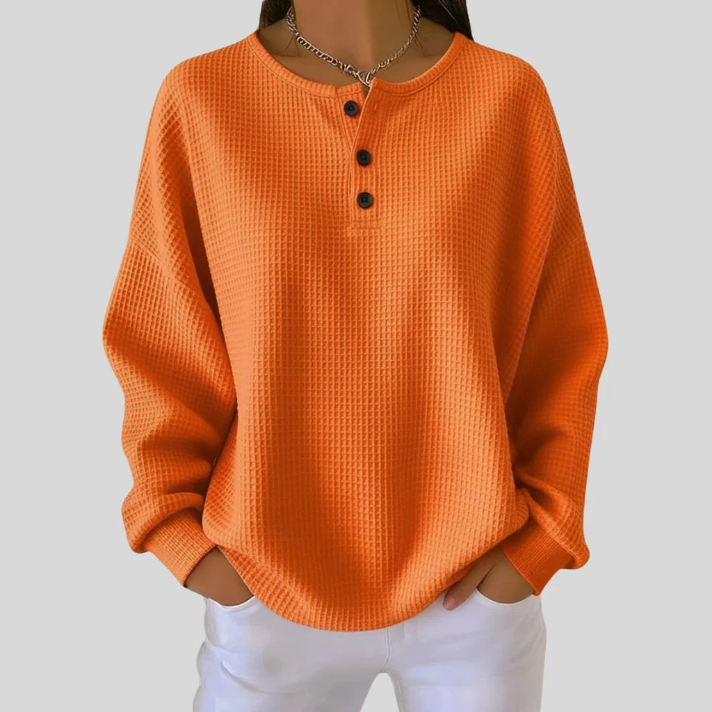 Women's Waffle Knit Sweatshirt Orange