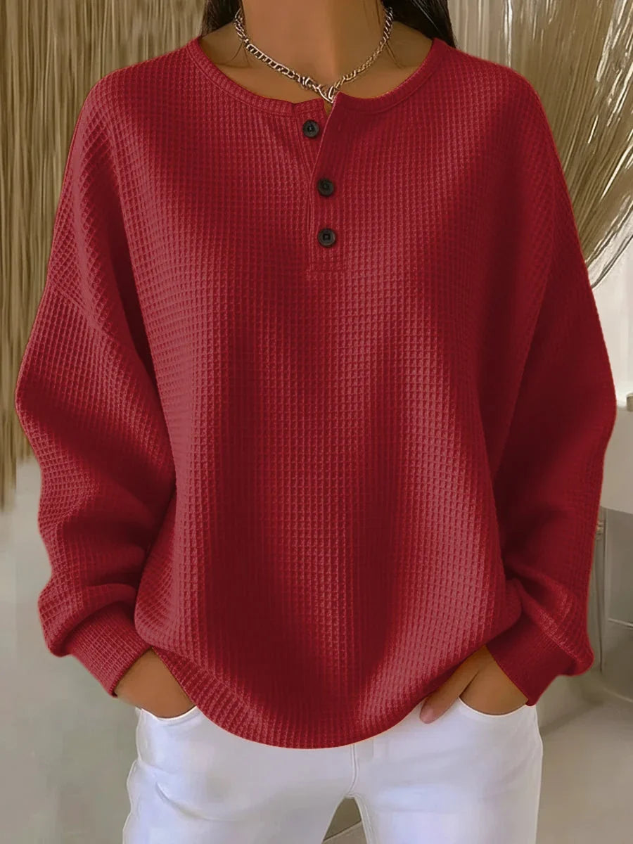 Women's Waffle Knit Sweatshirt Black