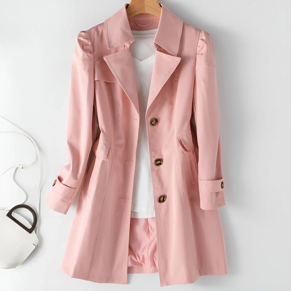 Women's Open Collar Trench Coat Pink
