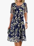 Women's a-line woven midi dress in navy