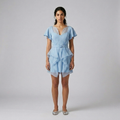 Womens Belted Cascade Hem Mini Dress front view