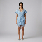 Womens Belted Cascade Hem Mini Dress front view