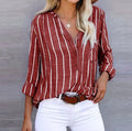 Women's striped woven blouse in red