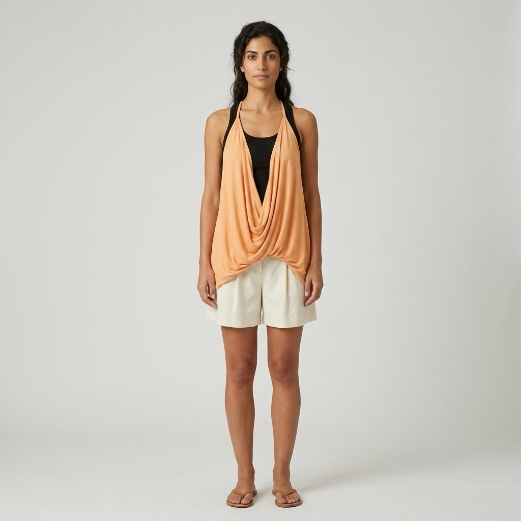 Womens Draped Halter Overlay Top front view