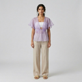 Womens Flutter Sleeve Sheer Waist Blouse front view