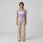 Womens Flutter Sleeve Sheer Waist Blouse front view