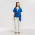 Womens Flutter Sleeve Wrap Tie Top front view