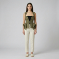 Womens Laser-Cut Peplum Statement Vest front view