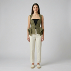 Womens Laser-Cut Peplum Statement Vest front view