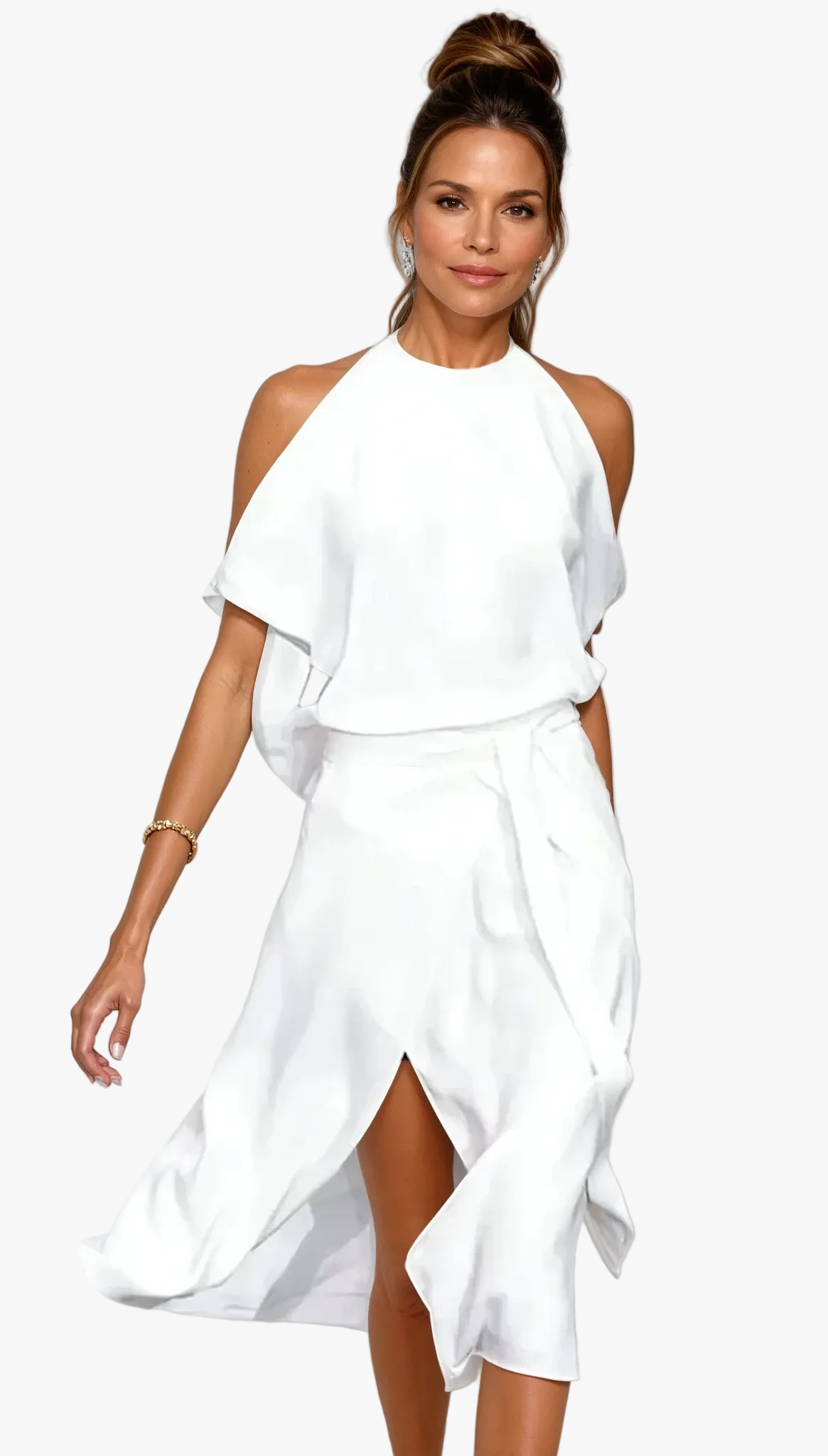 Women's halter cold shoulder midi dress in white