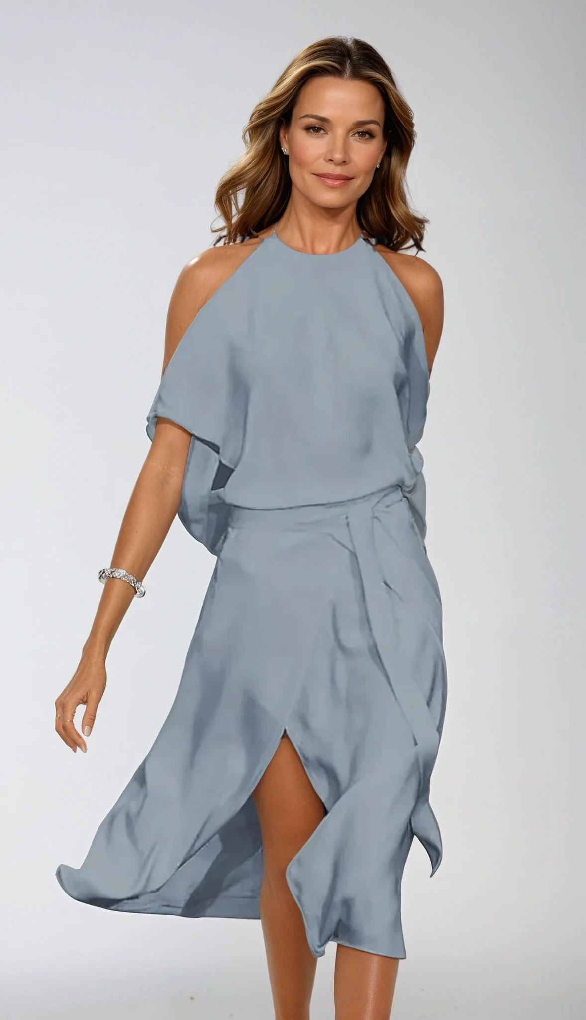 Women's halter cold shoulder midi dress in gray