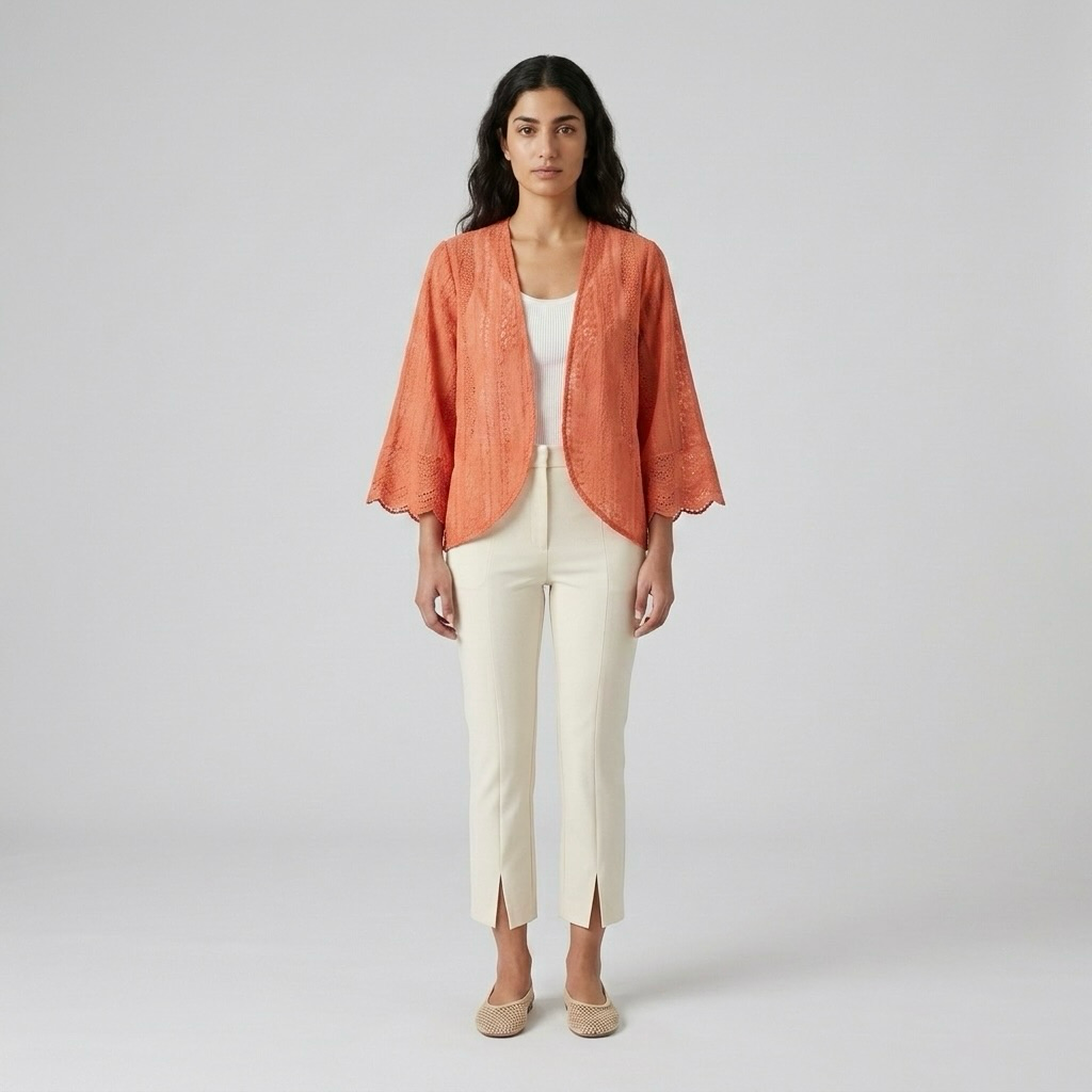 Womens Open Front Lace Kimono Jacket front view