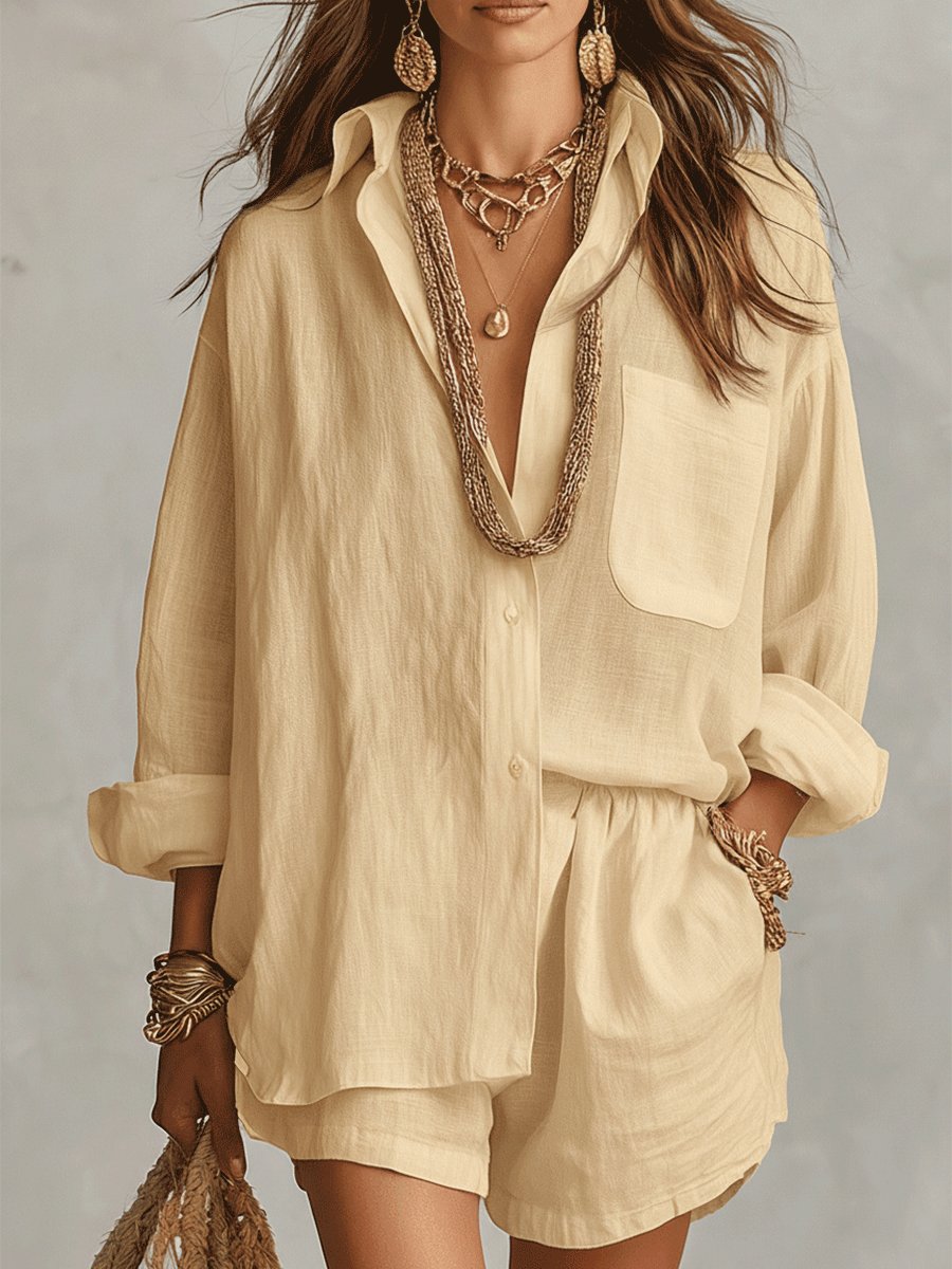 Women's woven shirt and shorts set - dark blue