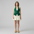 Womens Pleated Halter Sculpted Top front view